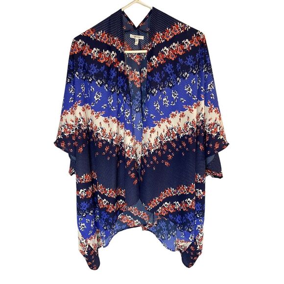 Kimono Duster Floral Boho Maurices Size Small Medium Red Blue Floral Lightweight - Picture 1 of 5